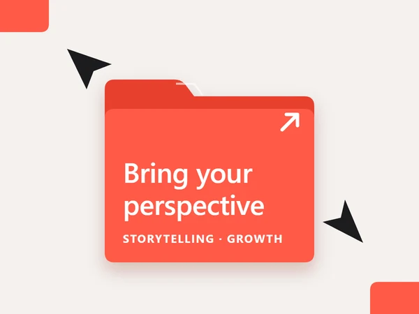 Coral folder labelled “Bring your perspective” with two pointer arrows