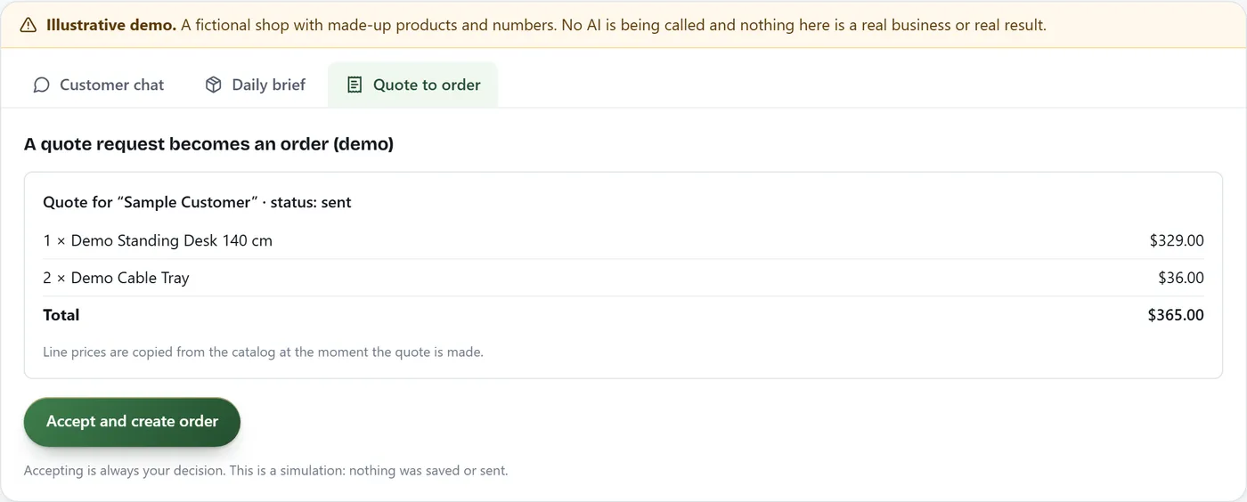 Anchor demo: a quote that becomes an order